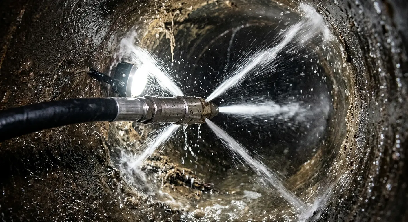 High-pressure hydro jetting nozzle cleaning sewer pipe for Storm Drain Cleaning in Dover